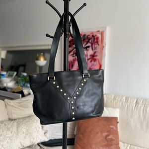 Vintage leather YSL large shoulder bag with studs